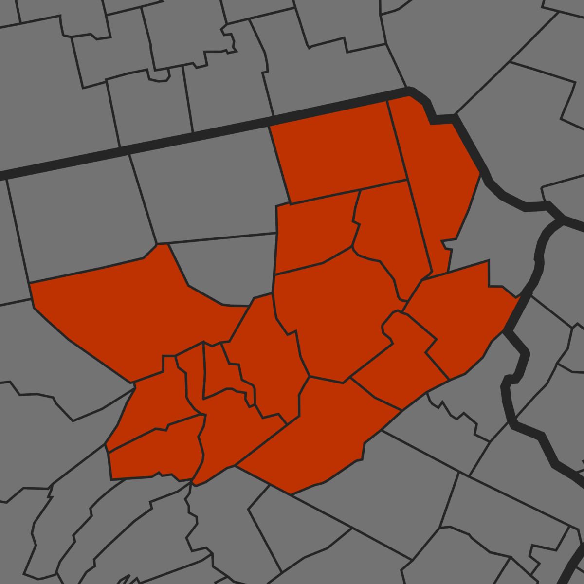 Coverage map of the Susquehanna Valley Running Calendar showing included counties